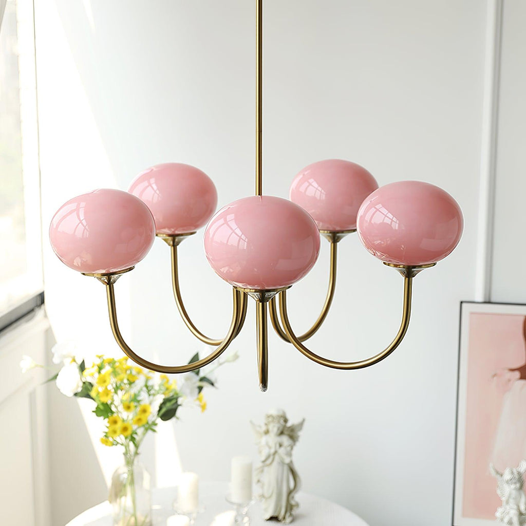 Alora Glass Chandelier, Pale Pink Shades, Copper or Chrome, 3 or 5 Lights