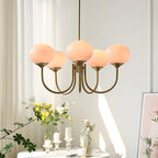Alora Glass Chandelier, Pale Pink Shades, Copper or Chrome, 3 or 5 Lights