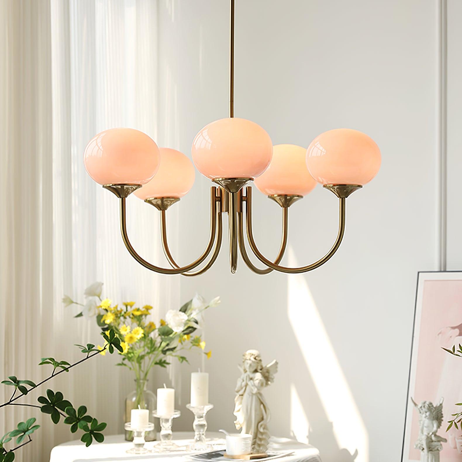 Alora Glass Chandelier, Pale Pink Shades, Copper or Chrome, 3 or 5 Lights