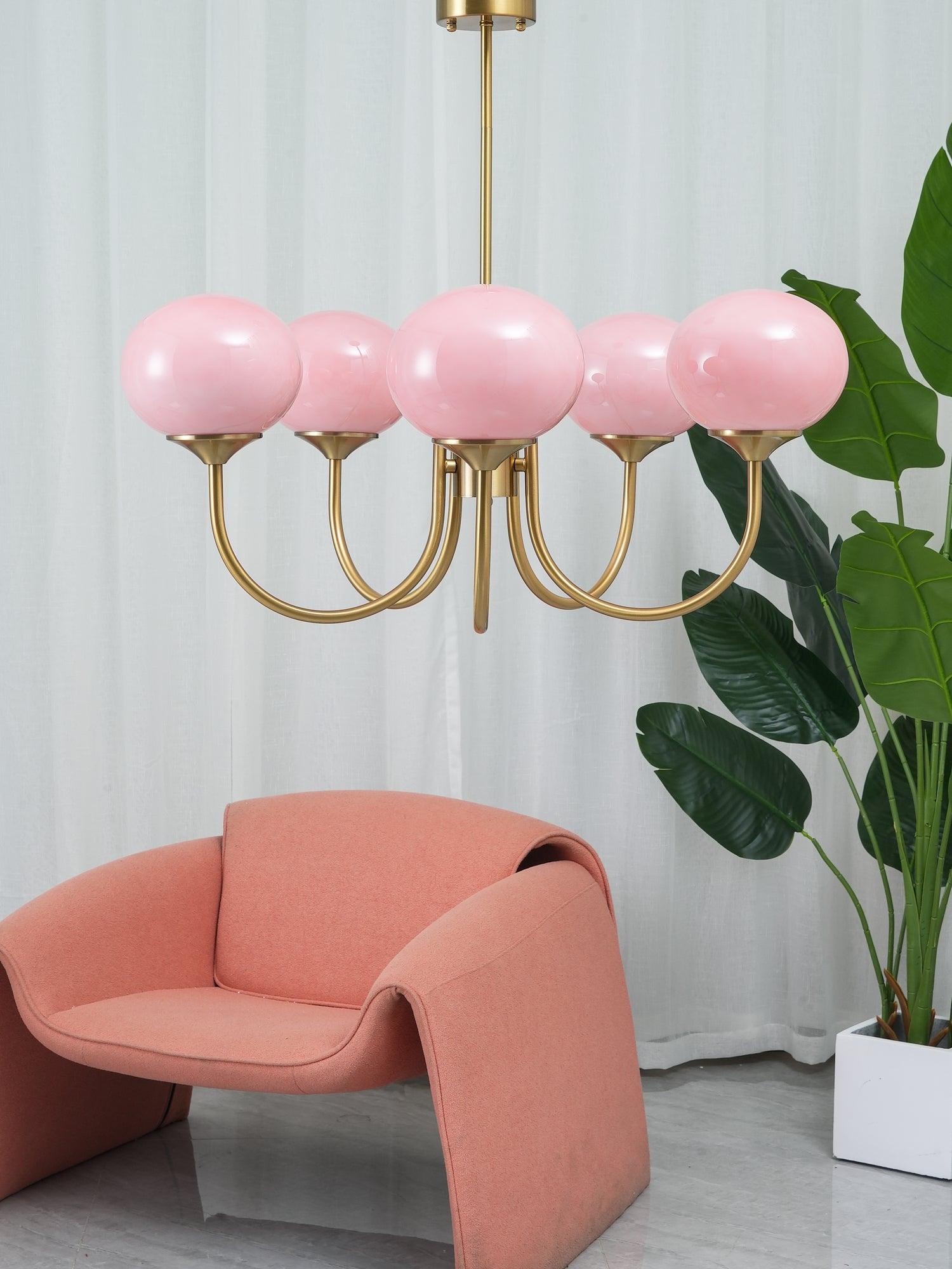 Alora Glass Chandelier, Pale Pink Shades, Copper or Chrome, 3 or 5 Lights