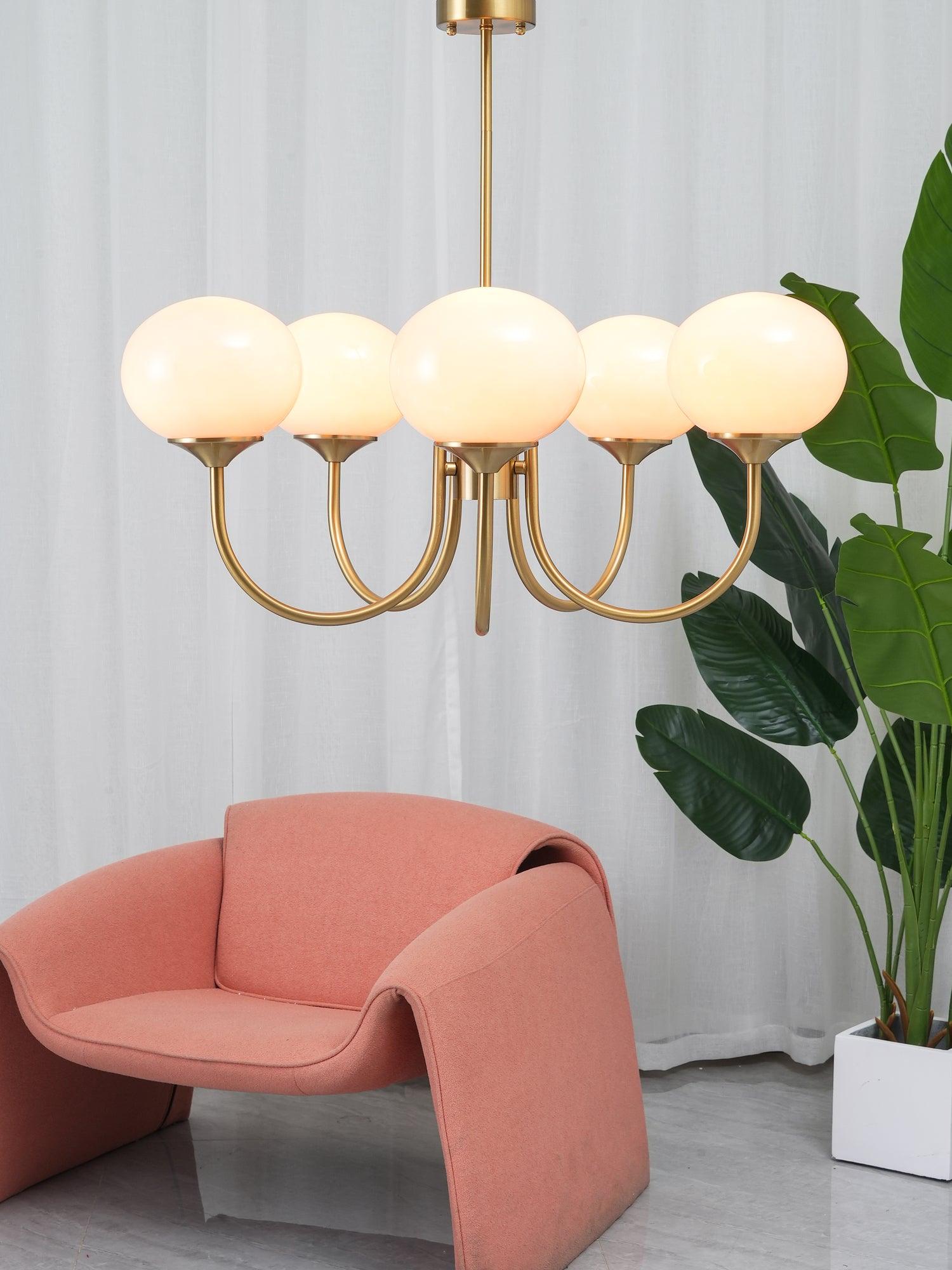Alora Glass Chandelier, Pale Pink Shades, Copper or Chrome, 3 or 5 Lights