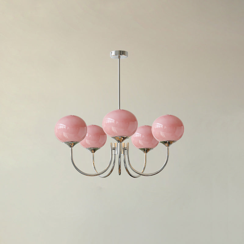 Alora Glass Chandelier, Pale Pink Shades, Copper or Chrome, 3 or 5 Lights