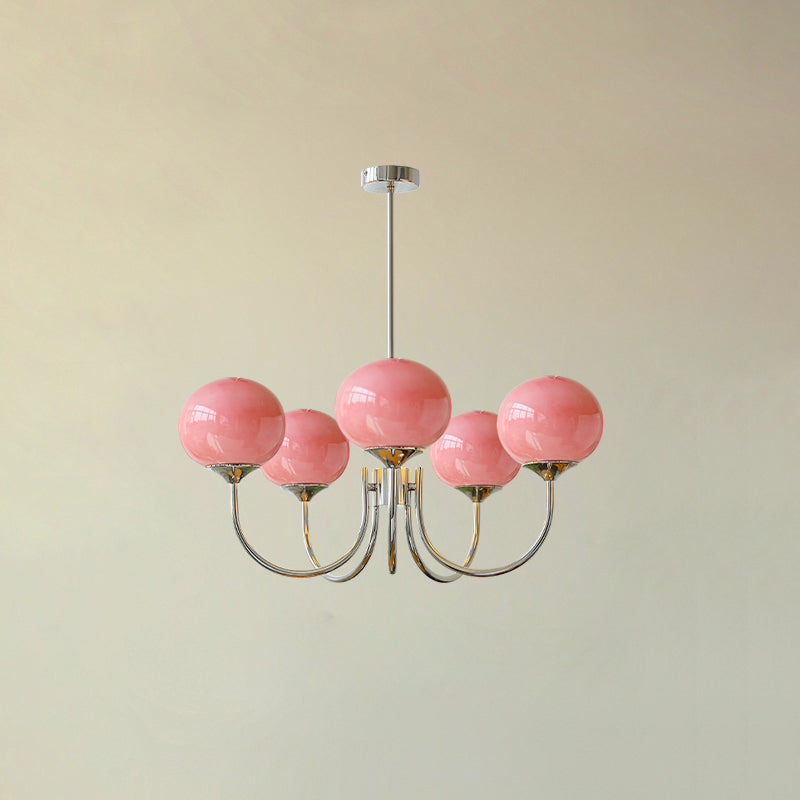 Alora Glass Chandelier, Pale Pink Shades, Copper or Chrome, 3 or 5 Lights