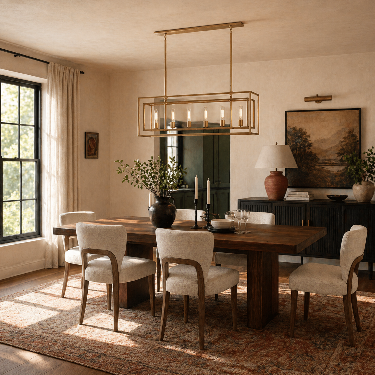Lampadario lanterna lineare moderno AeroLumen con pannelli di vetro sospesi