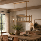 Lampadario lanterna lineare moderno AeroLumen con pannelli di vetro sospesi