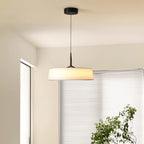 Pendellampe hvid stof tromme sort | Fioriscas