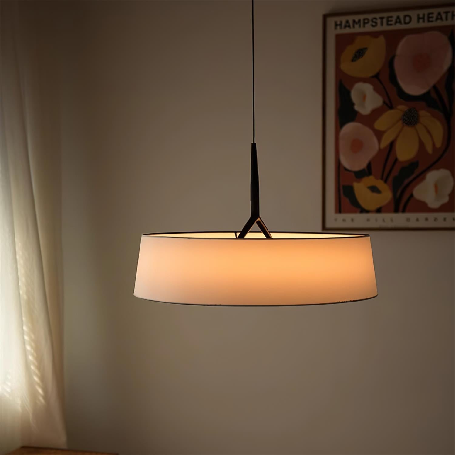 Pendellampe hvid stof tromme sort | Fioriscas