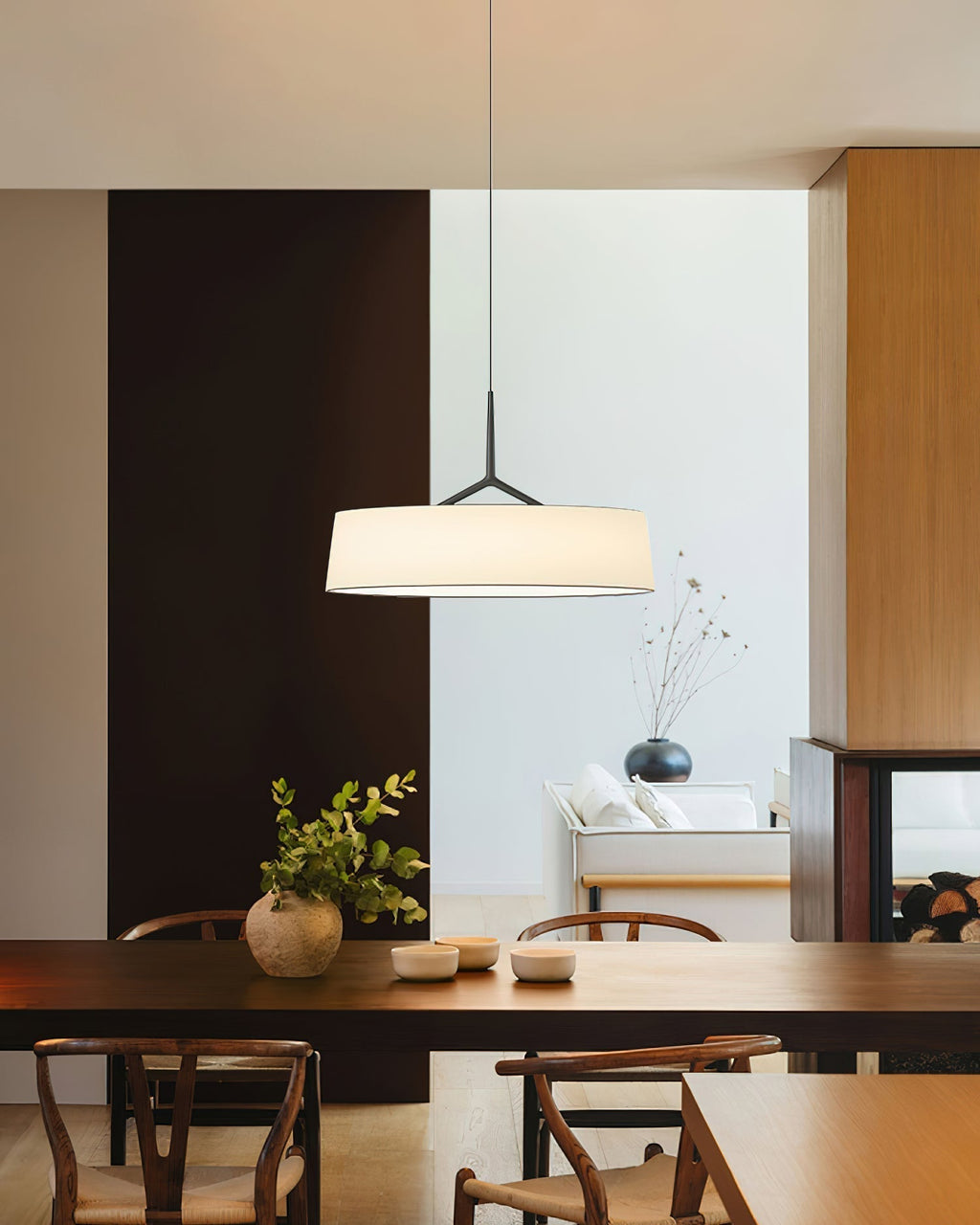 Pendellampe hvid stof tromme sort | Fioriscas