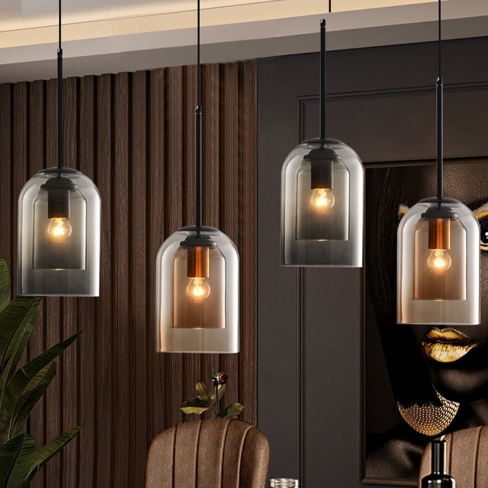 Asteria Duo-hanglamp van gelaagd glas, rookgrijs en roestkleurig