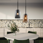 Asteria Duo-hanglamp van gelaagd glas, rookgrijs en roestkleurig