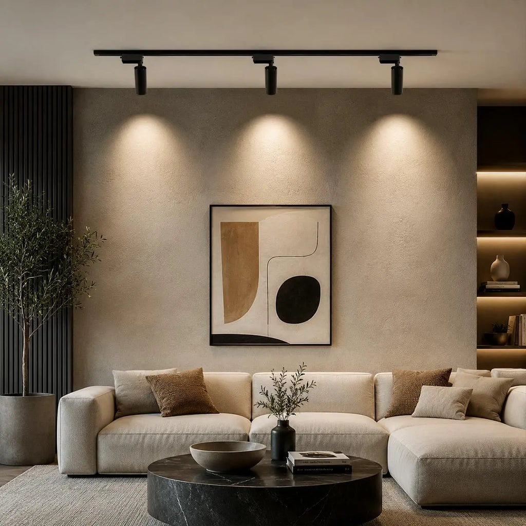 Slim Black Track Lighting With Adjustable Cylinder Heads For Accent And Task Lighting