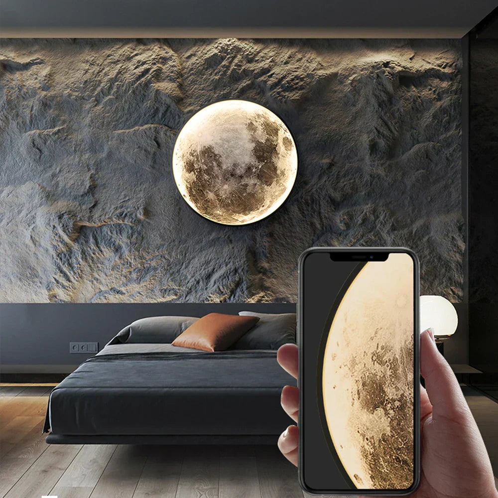 Moon Phase Wall Light With Remote-Dimmable LED Glow, Moon & Earth Designs
