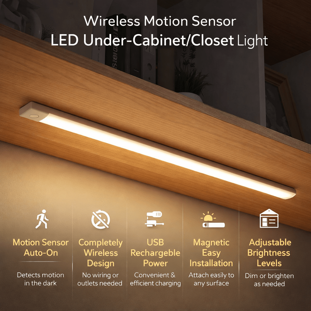 Motion Activated Wireless LED Closet Light For Under Cabinet Use | Fioriscas