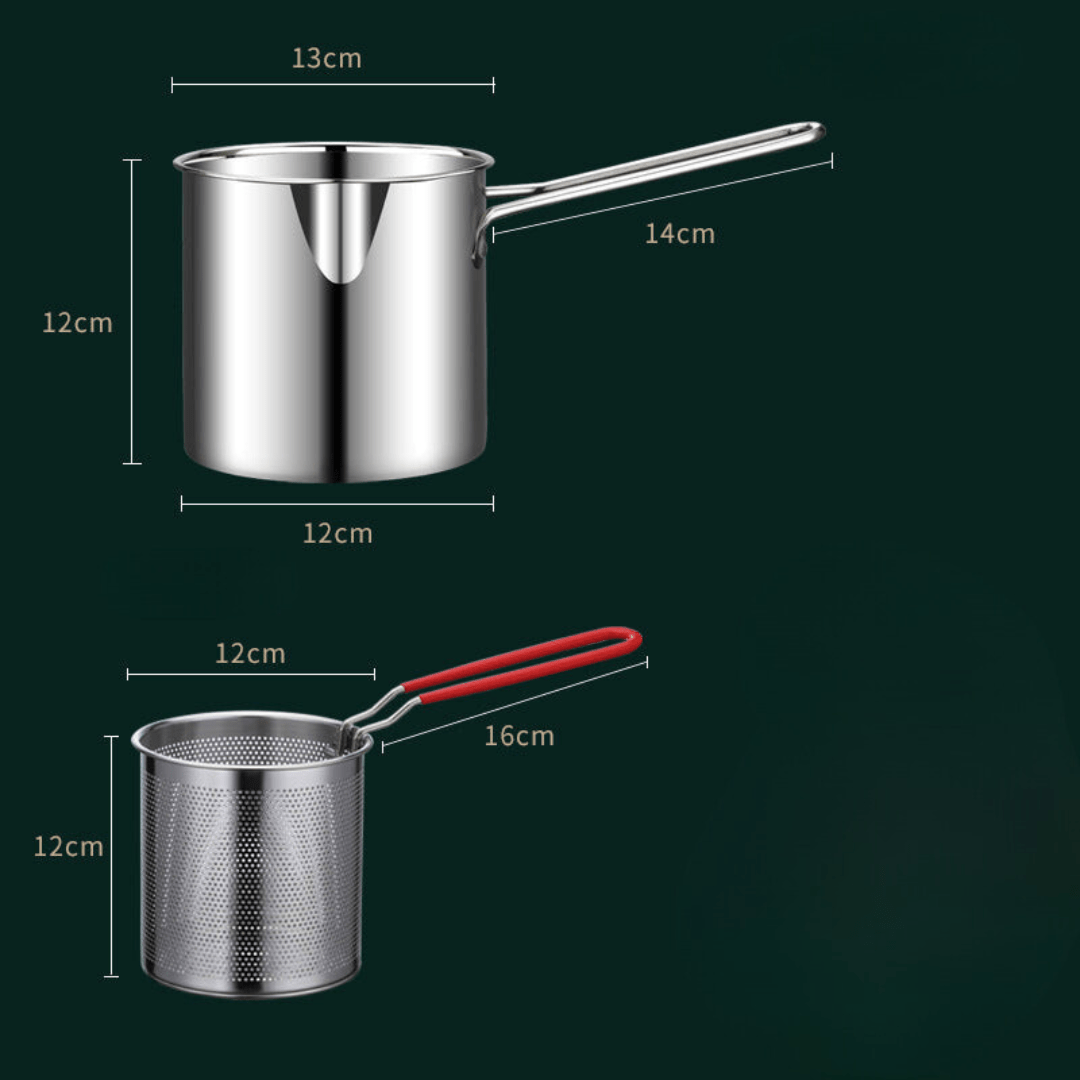 Stainless steel deep fryer with anti-scald handle & oil-saving design - Fioriscas