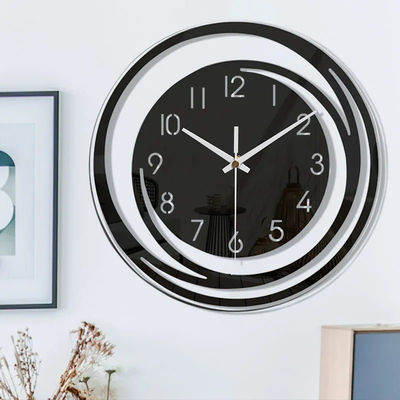 Reloj de pared moderno de acrílico negro con funcionamiento silencioso - Fioriscas