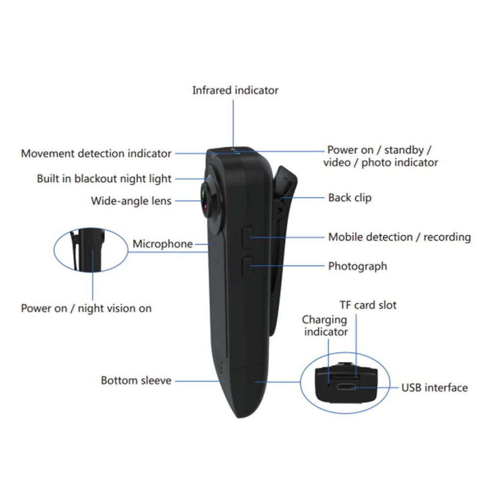 Compact 1080P Body Camera With Night Vision And Motion Detection Clip | Fioriscas