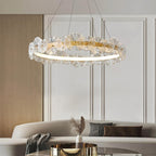 Petal Glass Chandelier With Sculpted Iron Frame Diffused Glow For Elegant Interiors