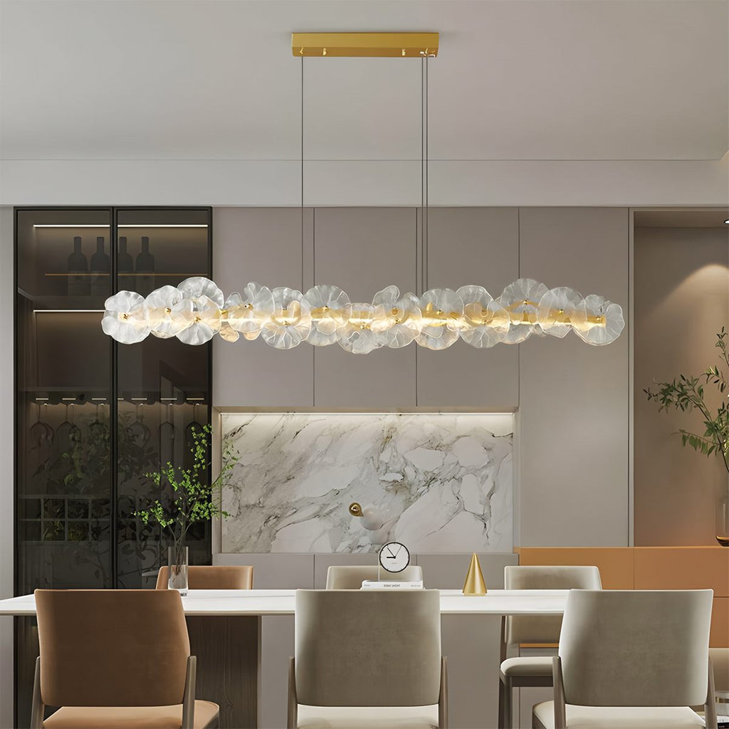 Petal Glass Chandelier With Sculpted Iron Frame Diffused Glow For Elegant Interiors