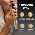 USB-C Rechargeable Nose & Ear Hair Trimmer, Waterproof & Quiet