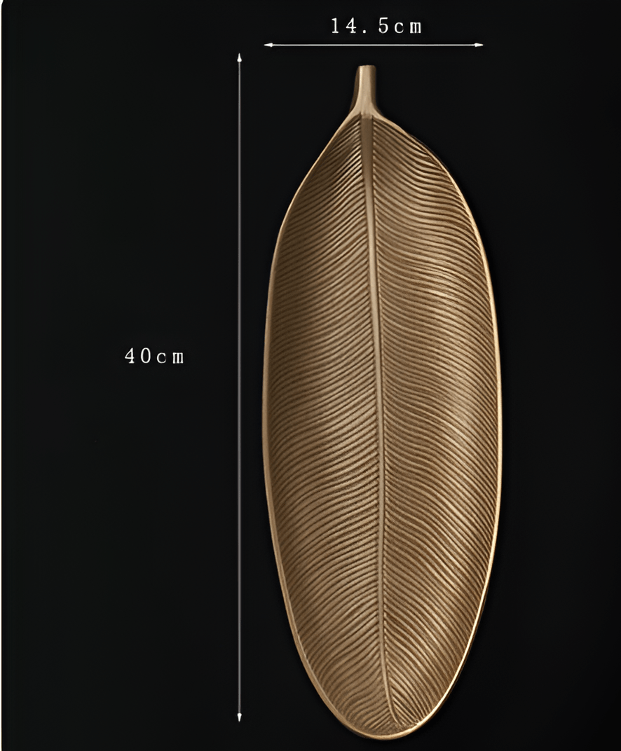 Leaf-Shaped Wood Serving Tray, Nordic Gold Finish, Pineapple Motif