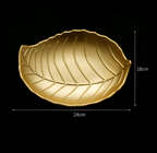 Leaf-Shaped Wood Serving Tray, Nordic Gold Finish, Pineapple Motif