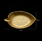 Leaf-Shaped Wood Serving Tray, Nordic Gold Finish, Pineapple Motif