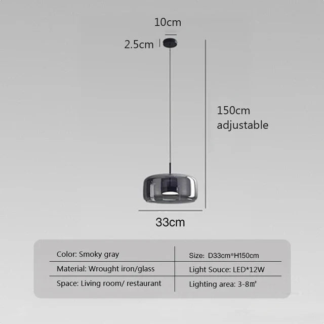 Minimalist Glass Pendant Light by LumaNest, Smoke Grey & Amber