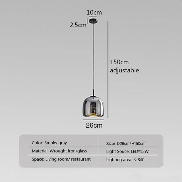 Minimalist Glass Pendant Light by LumaNest, Smoke Grey & Amber