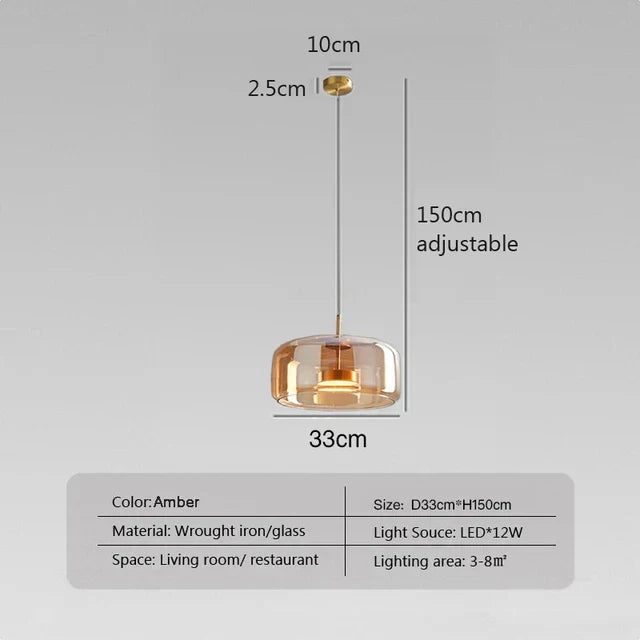 Minimalist Glass Pendant Light by LumaNest, Smoke Grey & Amber