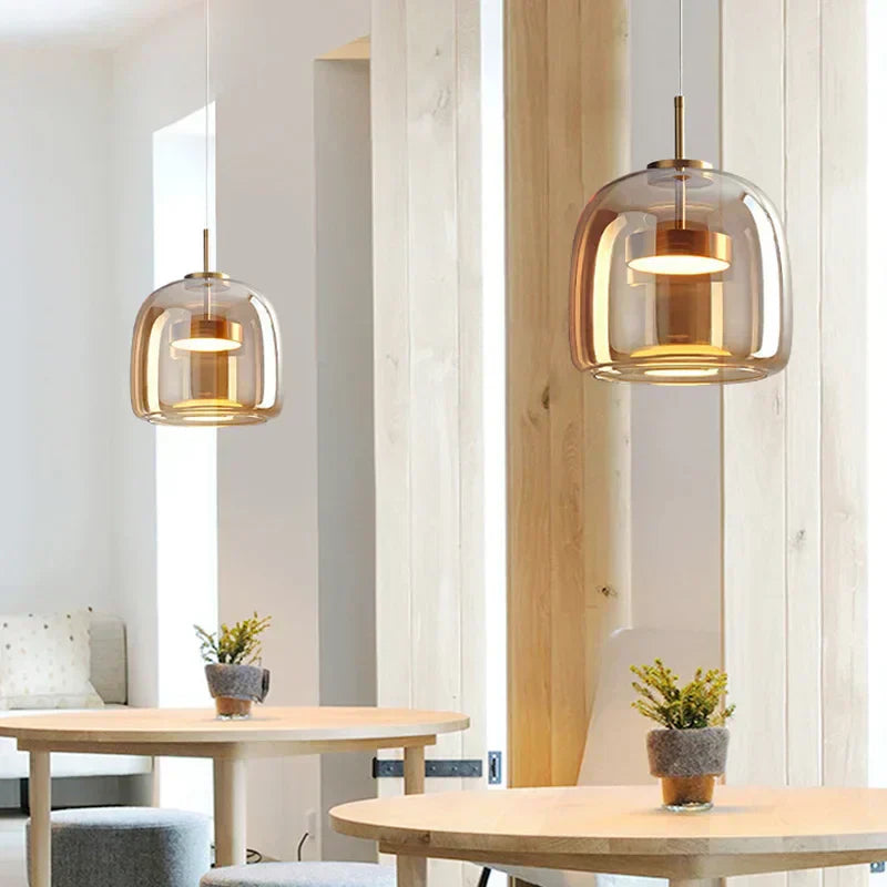 Glazen hanglamp, Aurelia met rokerige en amberkleurige afwerking voor woonruimtes