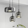 LumenNova Round Glass Pendant Light, Smoky Gray & Amber, 3 Sizes