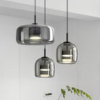 LumenNova Round Glass Pendant Light, Smoky Gray & Amber, 3 Sizes