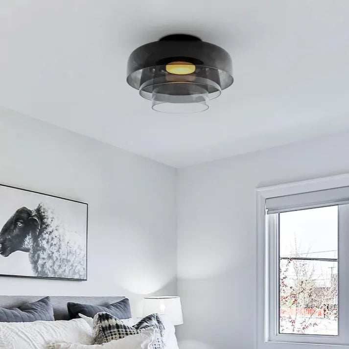 Håndlavet loftslampe i glas, Lumenweave nordisk design med flere niveauer