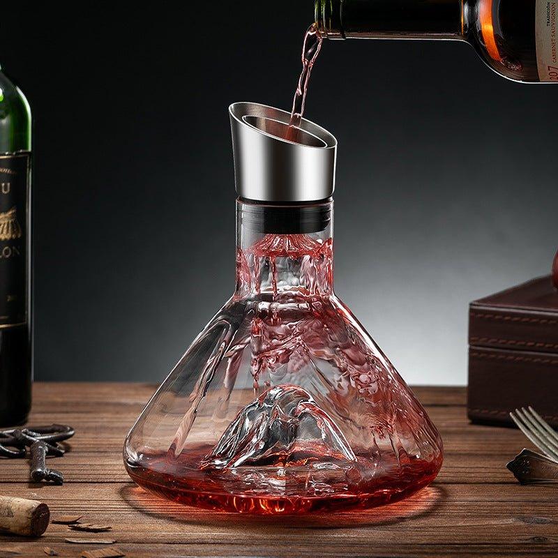 Wine Decanter With Cascading Waterfall Aerator, Hand-Blown Glass