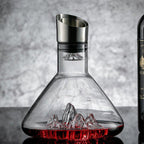 Wine Decanter With Cascading Waterfall Aerator, Hand-Blown Glass