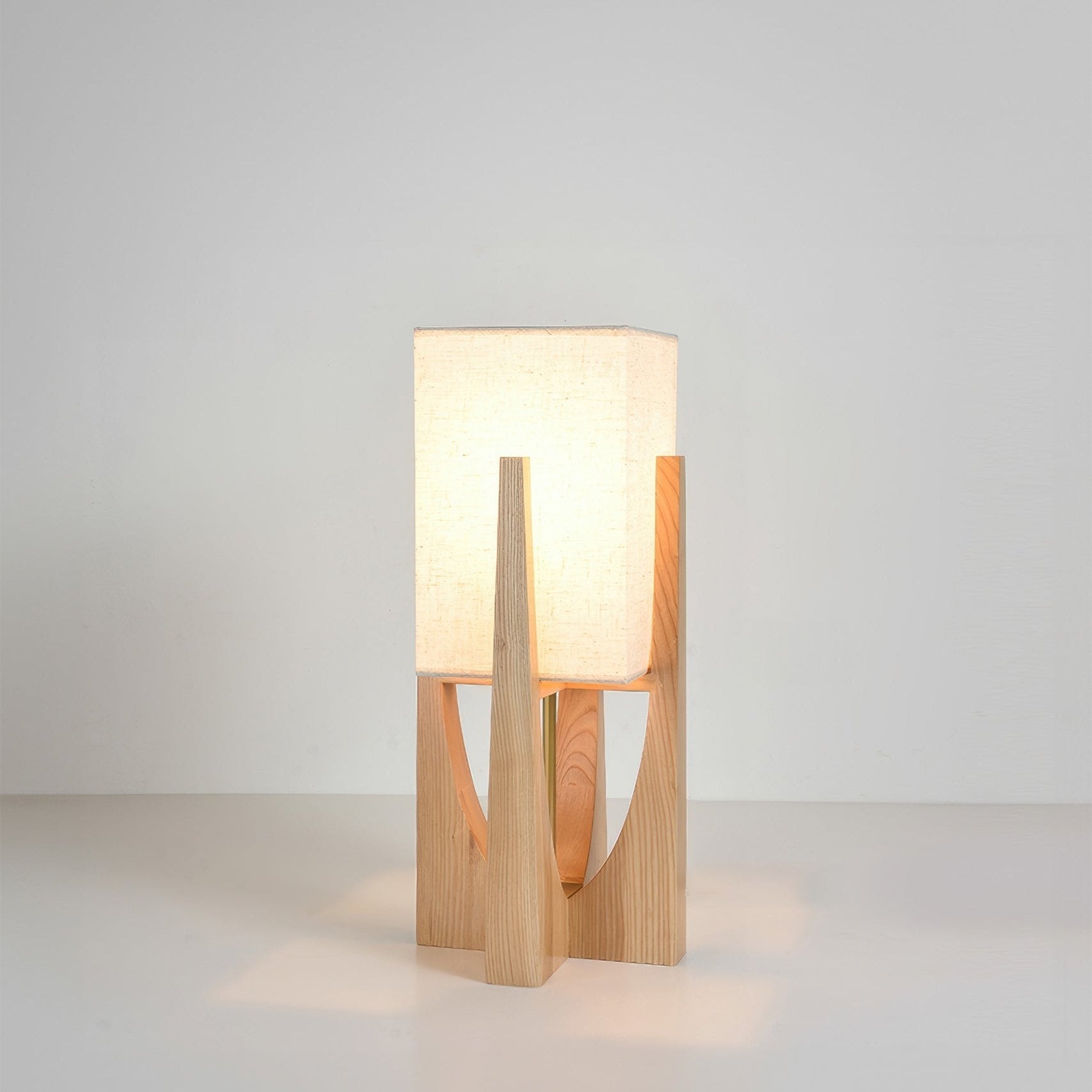 Lampada da terra Caelum in noce, paralume in cotone e lino, LED tricolore