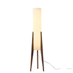 Lampada da terra Liora, base in noce con paralume in tessuto e LED dimmerabile