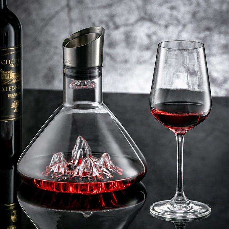 Wine Decanter With Cascading Waterfall Aerator, Hand-Blown Glass