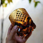 Amber Whisky Glass With Dark Knight Cut Pattern And Wooden Box