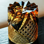 Amber Whisky Glass With Dark Knight Cut Pattern And Wooden Box