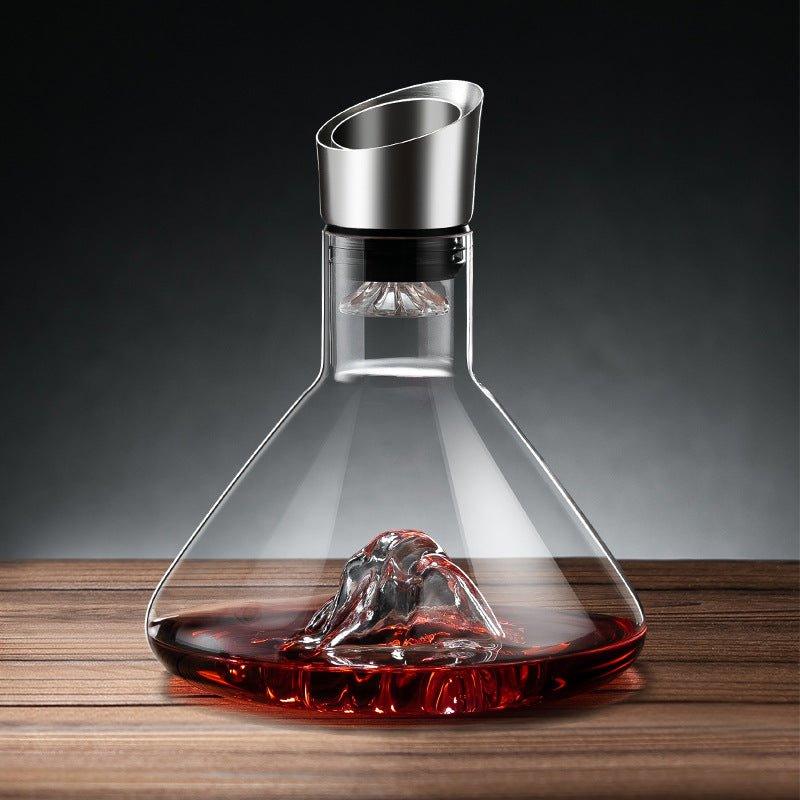 Wine Decanter With Cascading Waterfall Aerator, Hand-Blown Glass