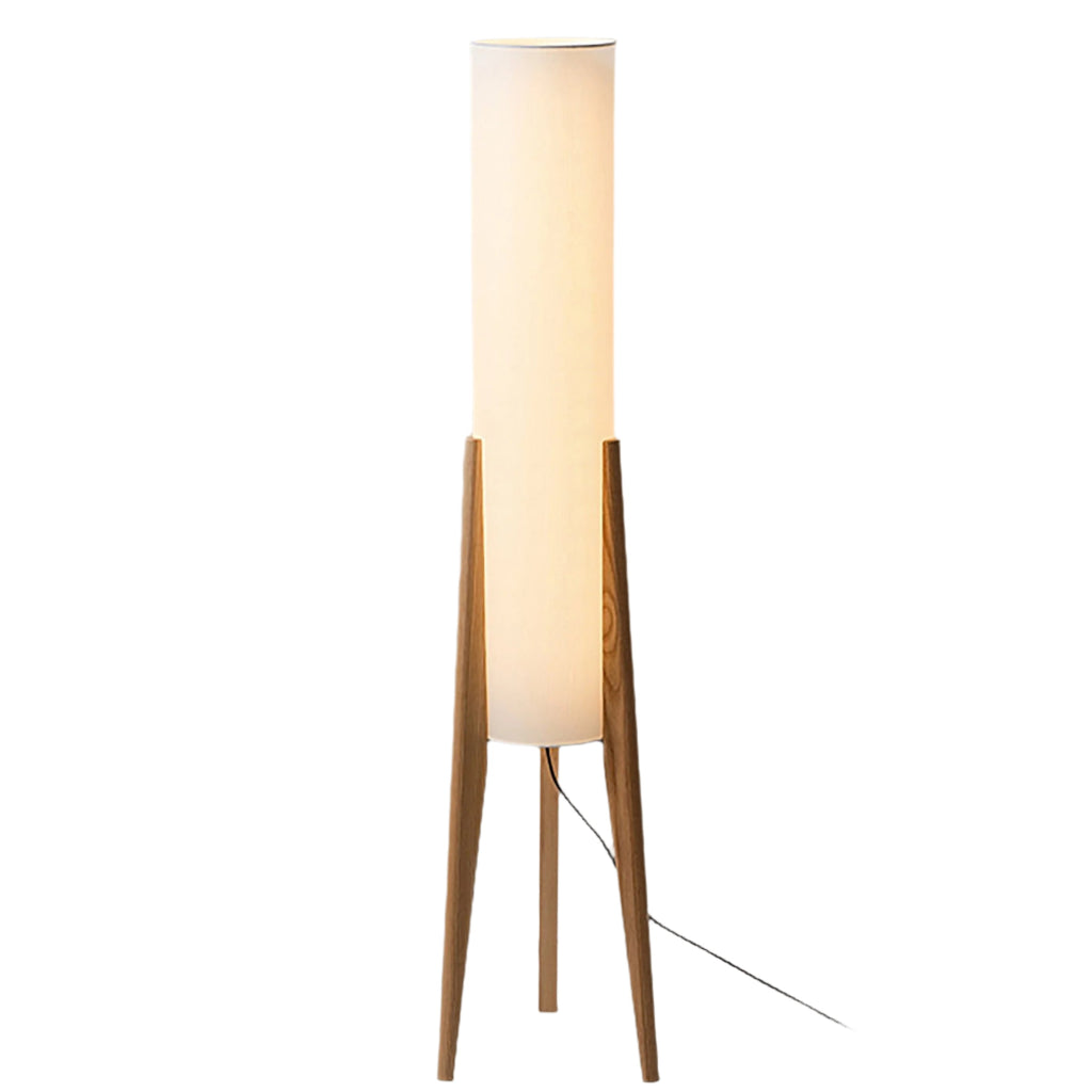 Lampada da terra Liora, base in noce con paralume in tessuto e LED dimmerabile