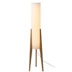 Lampada da terra Liora, base in noce con paralume in tessuto e LED dimmerabile