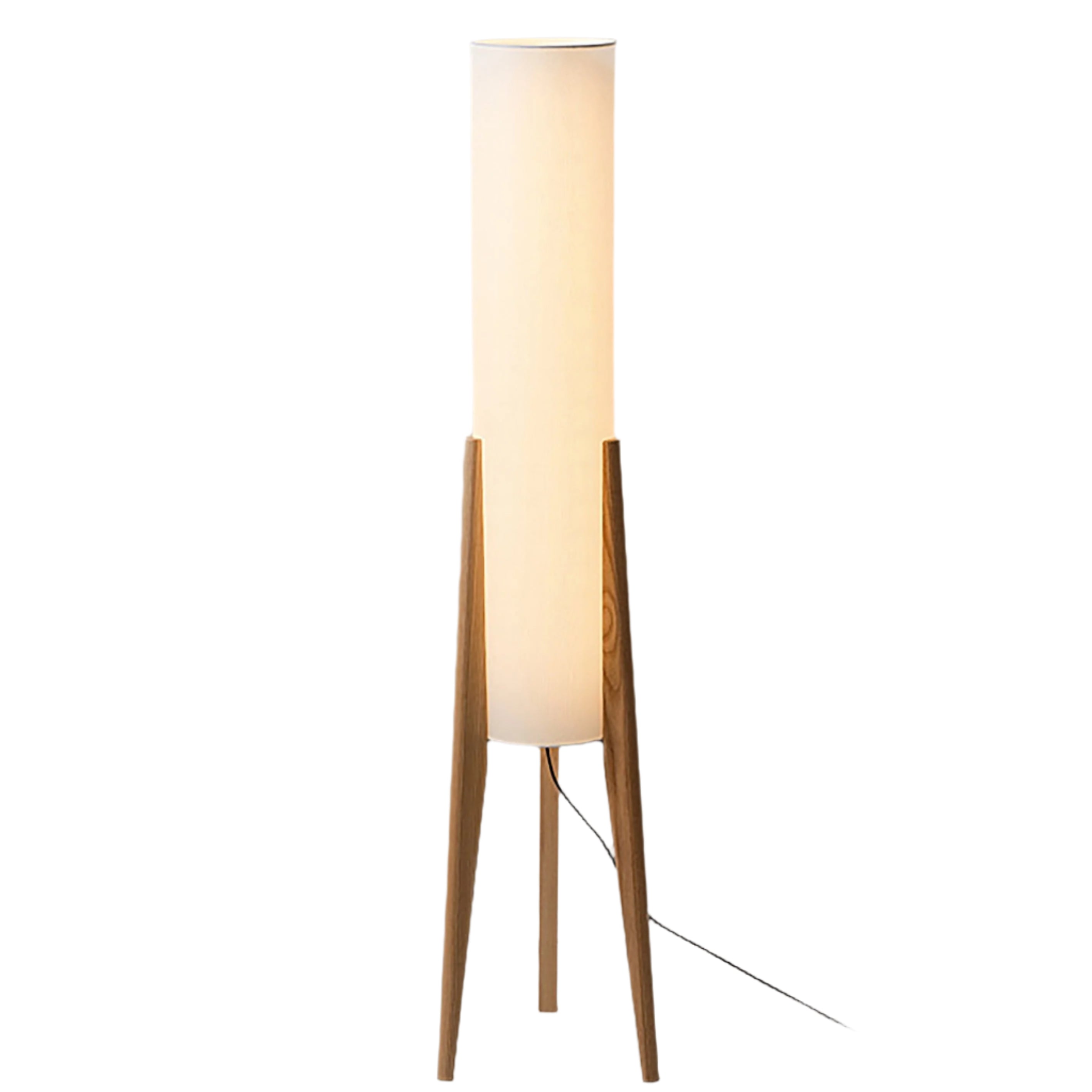 Lampada da terra Liora, base in noce con paralume in tessuto e LED dimmerabile