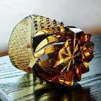Amber Whisky Glass With Dark Knight Cut Pattern And Wooden Box