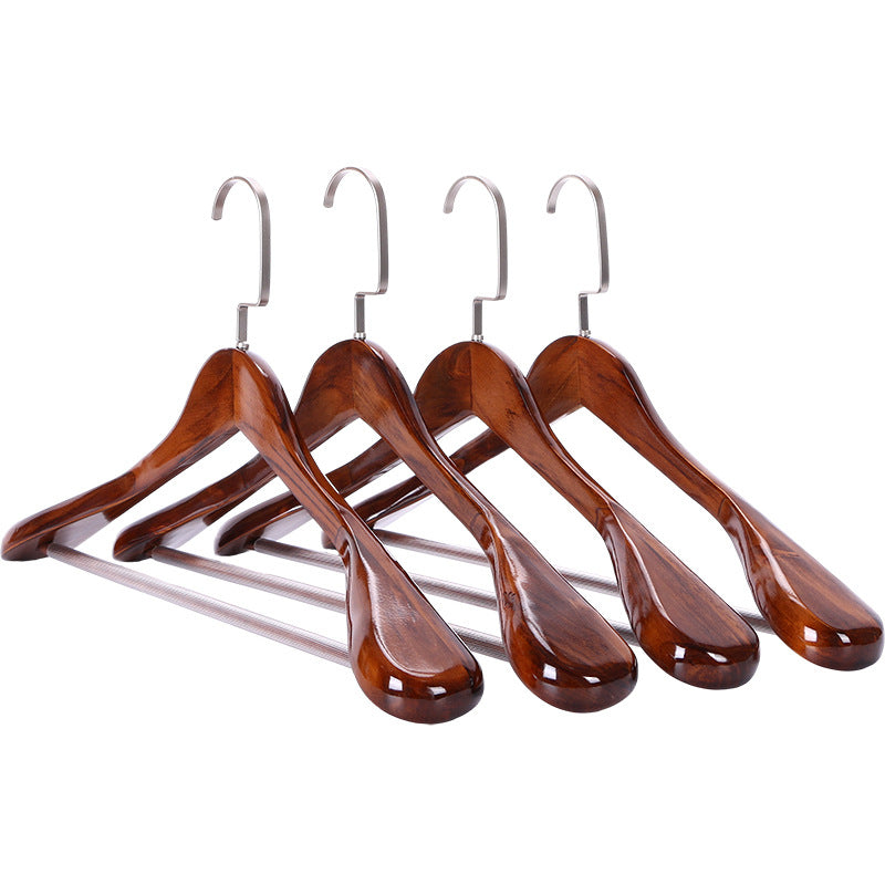 Solid Wood Clothes Hangers With Metal Hooks, Set of 4