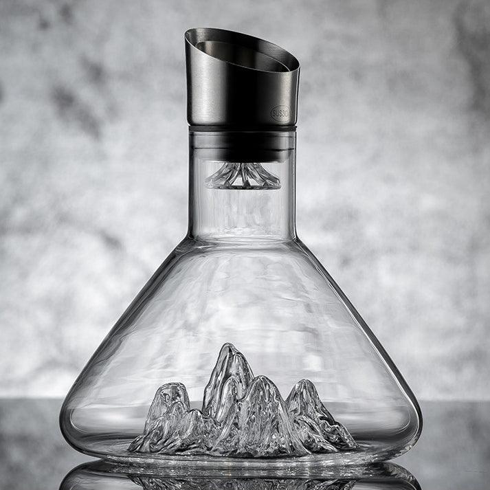 Wine Decanter With Cascading Waterfall Aerator, Hand-Blown Glass