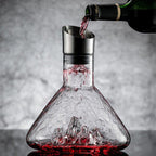 Wine Decanter With Cascading Waterfall Aerator, Hand-Blown Glass