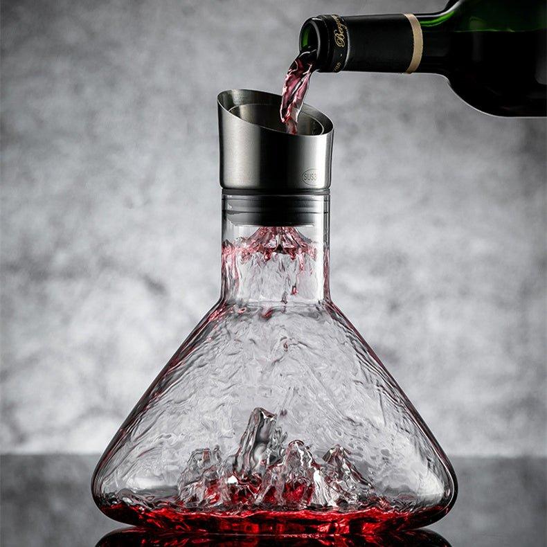 Wine Decanter With Cascading Waterfall Aerator, Hand-Blown Glass