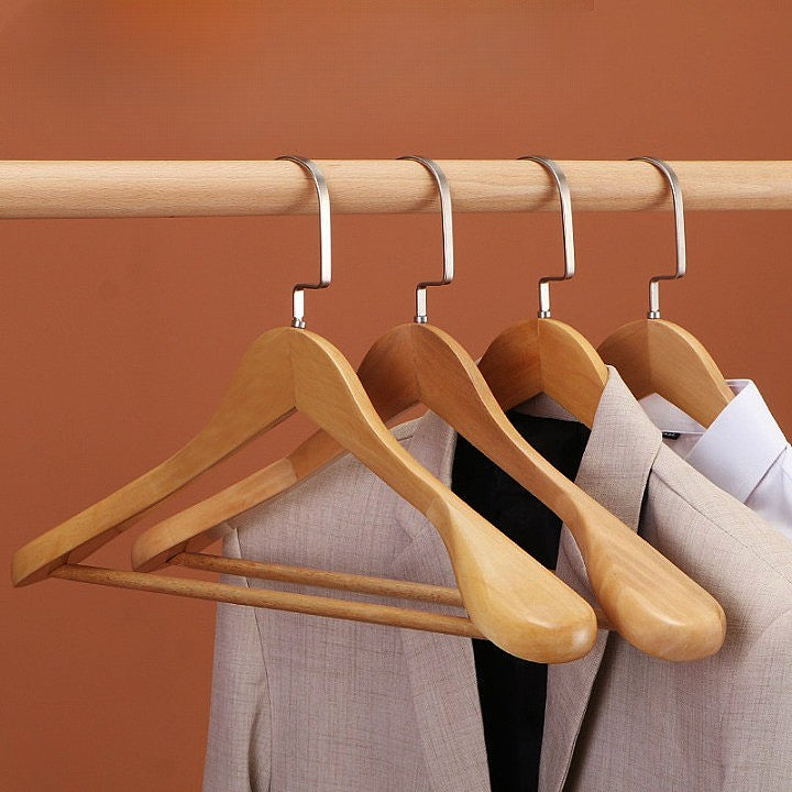 Solid Wood Clothes Hangers With Metal Hooks, Set of 4